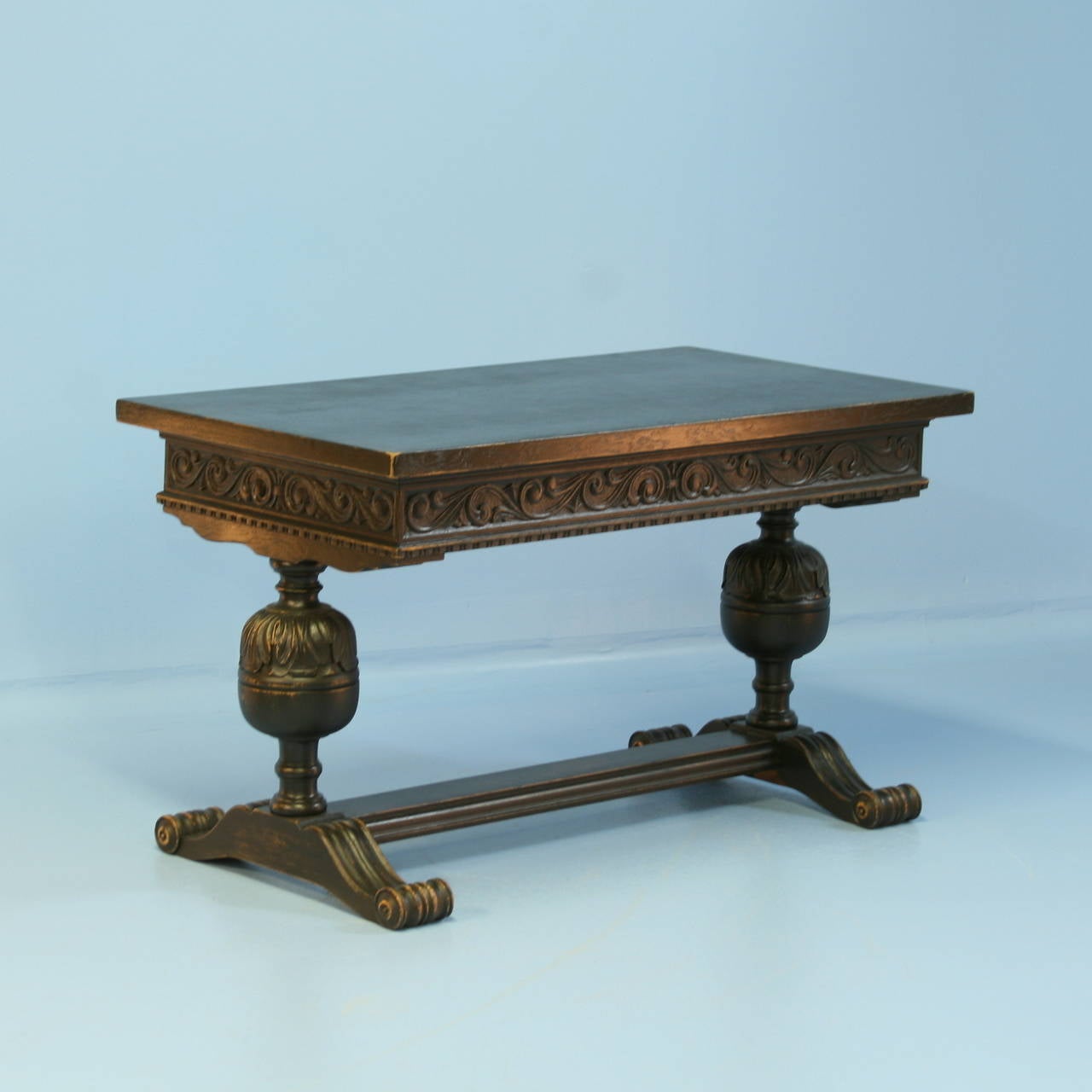 Antique Black Painted and Carved Desk, Denmark circa 1920's In Excellent Condition In Round Top, TX