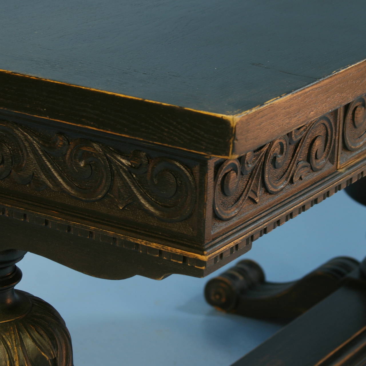 20th Century Antique Black Painted and Carved Desk, Denmark circa 1920's