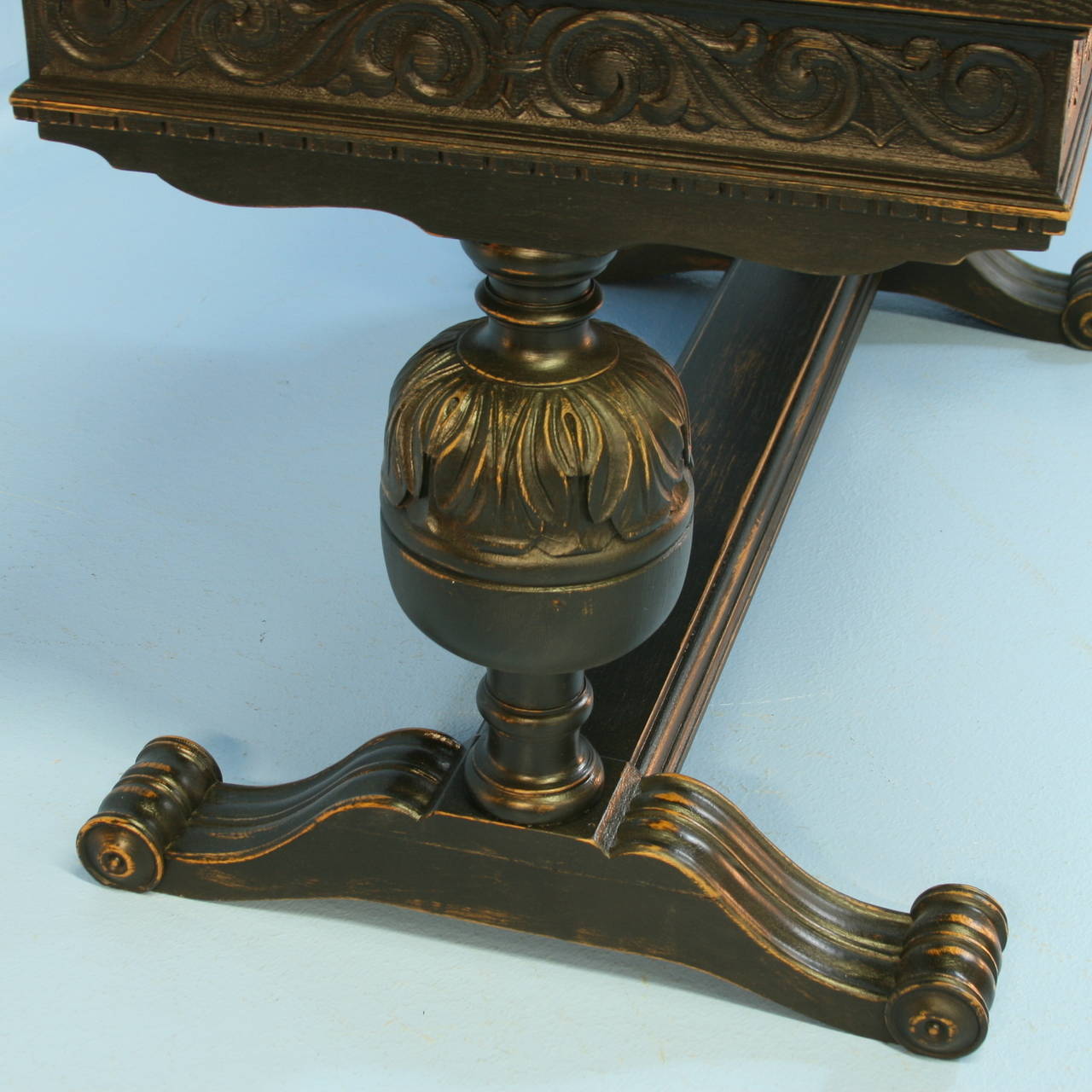 Oak Antique Black Painted and Carved Desk, Denmark circa 1920's