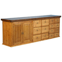 Used Pine Grocers Counter, Excellent Freestanding Island, Reclaimed Wood Top