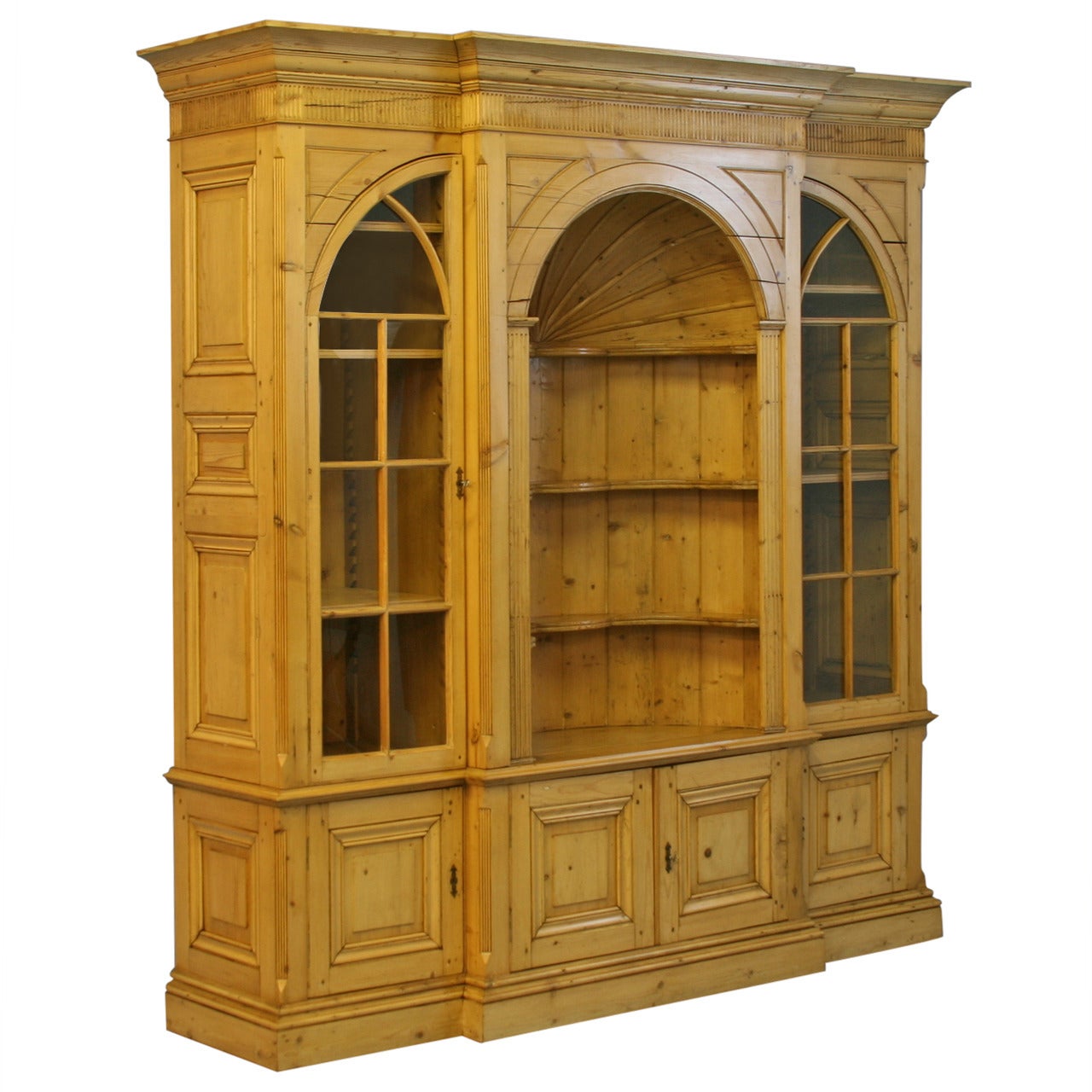 Large English Pine Bookcase Display Cabinet