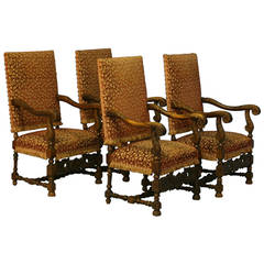Antique Set of 4 Carved Arm Chairs, Denmark circa 1880-1900