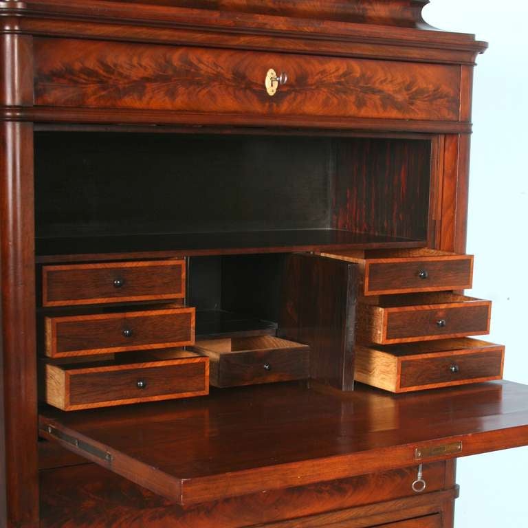 Antique Danish Mahogany Flame Secretary In Excellent Condition In Round Top, TX