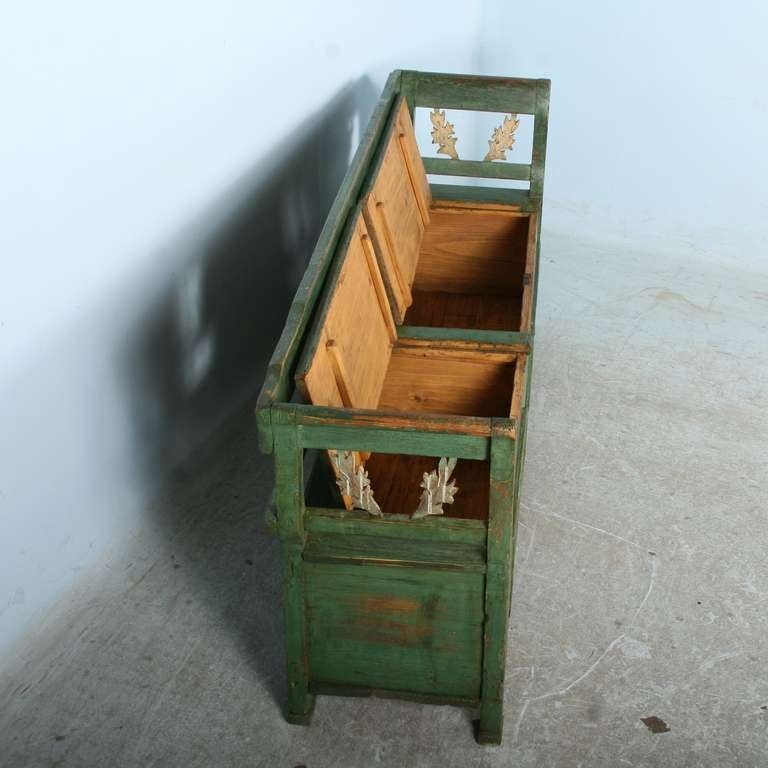 Antique Original Green Painted Bench With Storage 1