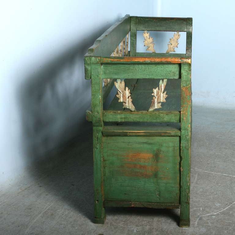 Antique Original Green Painted Bench With Storage 2