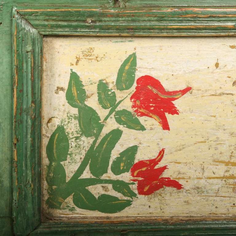 19th Century Antique Original Green Painted Bench With Storage