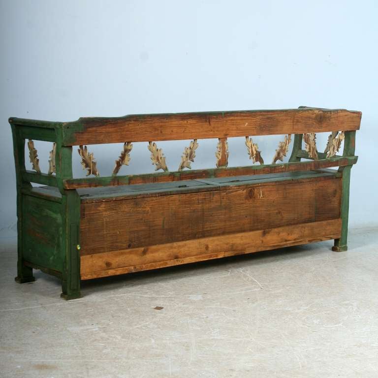 Antique Original Green Painted Bench With Storage 3