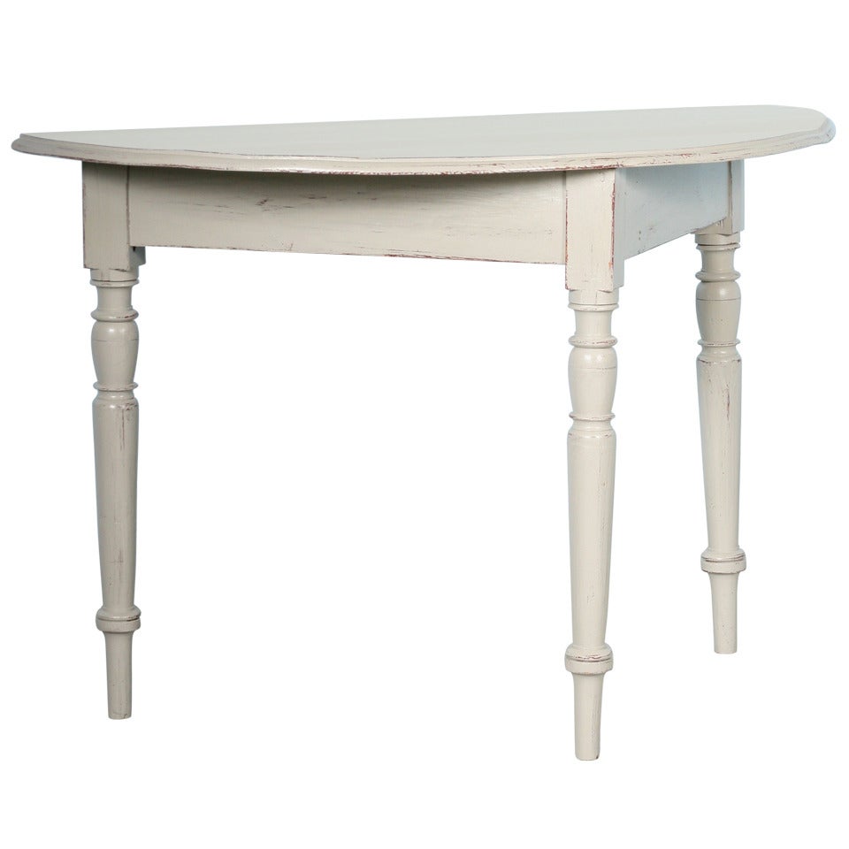 Antique Swedish Pine Demi-lune Table, White/Gustavian Distressed Paint Style