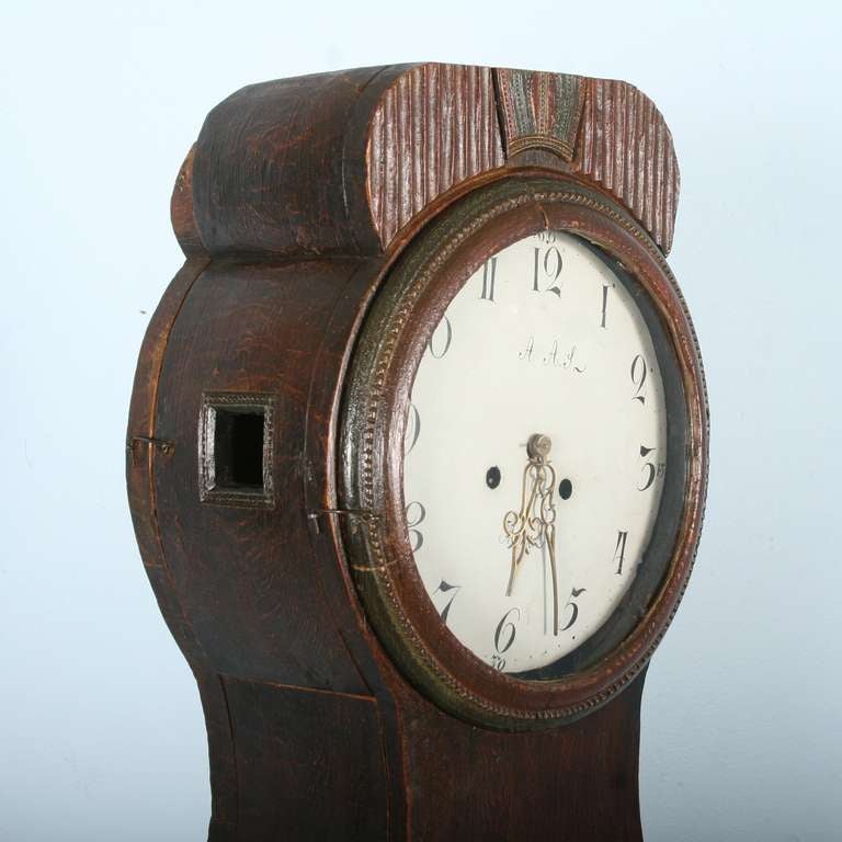 Carved Antique Original Painted Swedish Mora Grandfather Clock
