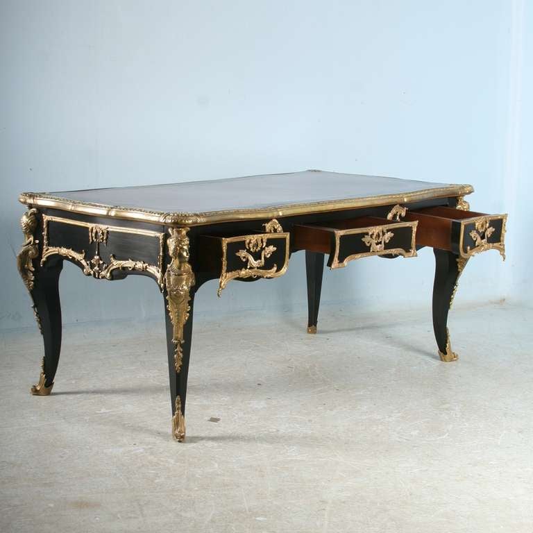 Antique French Desk/Bureau Plat with Black Paint/Polished Finish