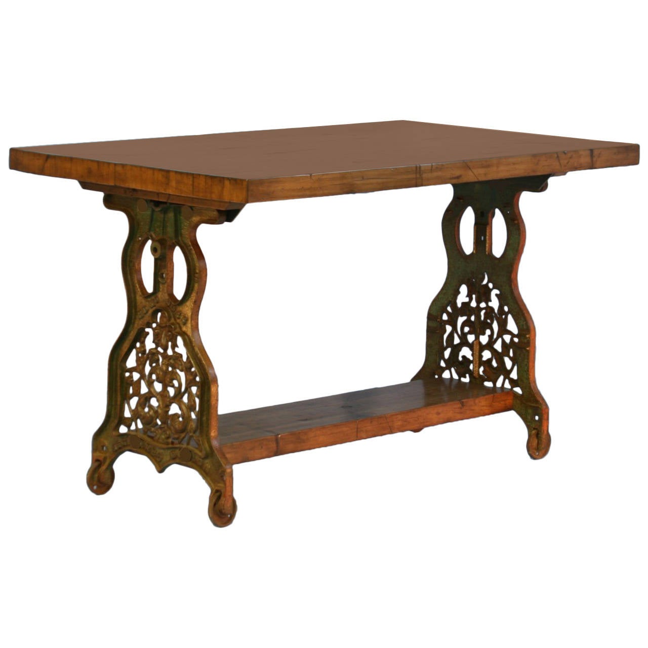 Vintage Kitchen Island from Reclaimed Wood and Iron Base 