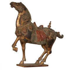 Große chinesische geschnitzte und bemalte Pferdeskulptur