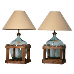Pair,  Used French Wine Bottles Converted into Large Lamps