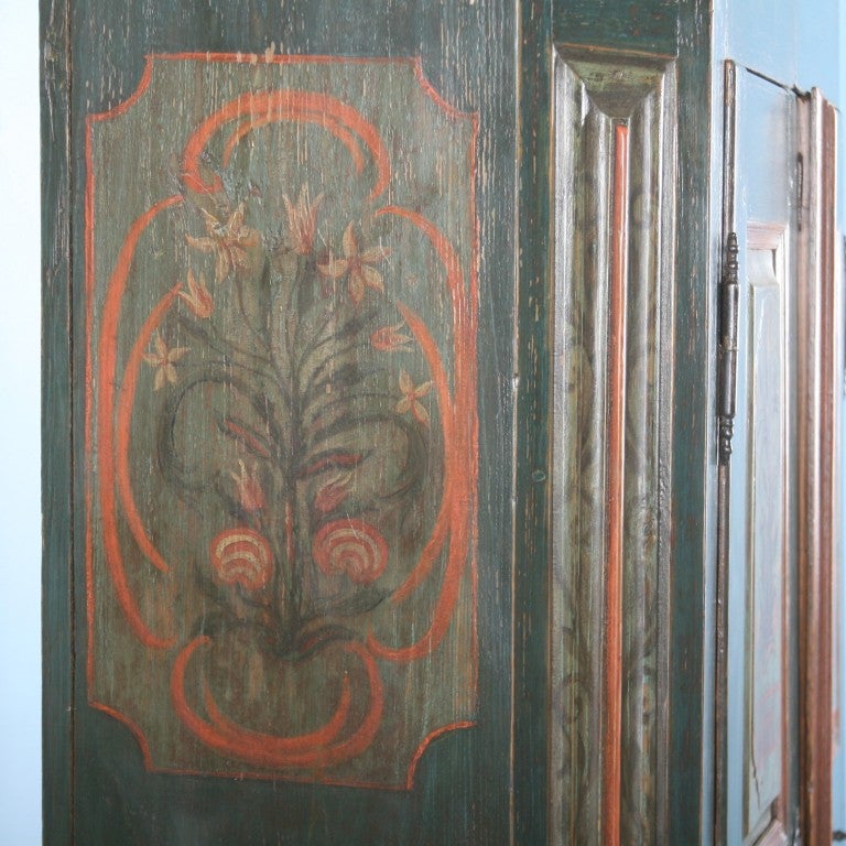Antique German Painted Armoire With Beautiful Floral Details 1