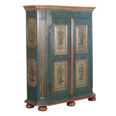 Antique German Painted Armoire With Beautiful Floral Details