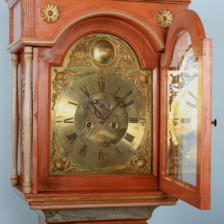 Danish Painted Louis XVI Grandfather Clock