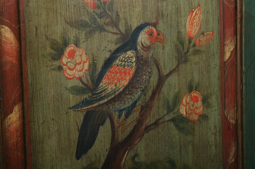 Hand-Painted German Original Painted Armoire/Shrunk Dated 1810 With Birds