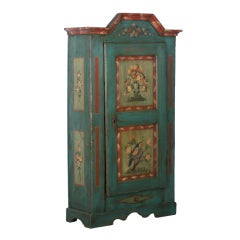 German Original Painted Armoire/Shrunk Dated 1810 With Birds