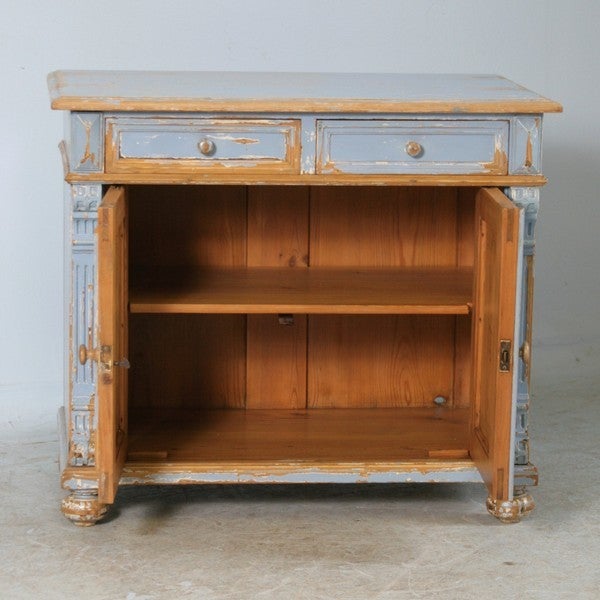 19th Century Small Swedish  Sideboard, Old Blue Paint