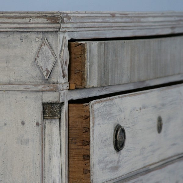 Large Danish Chest of Drawers with Distressed White Paint 1