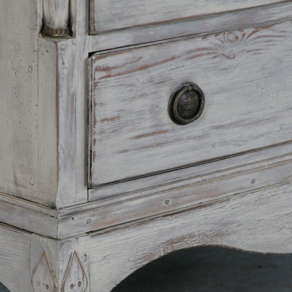 Wood Large Danish Chest of Drawers with Distressed White Paint