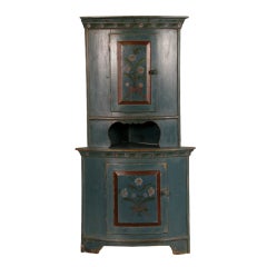 Antique Hand Painted Blue Swedish Corner Cupboard