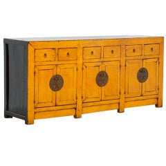 Antique Original Painted Yellow Chinese Sideboard