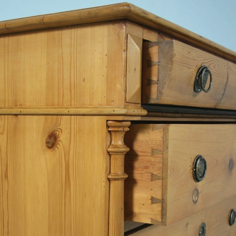 Wood Antique Danish Pine Chest of Drawers with Curved Top Drawer