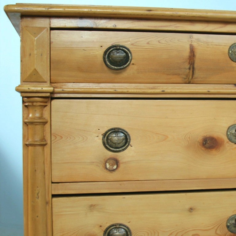 Antique Danish Pine Chest of Drawers with Curved Top Drawer 1
