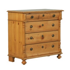 Antique Danish Pine Chest of Drawers with Curved Top Drawer