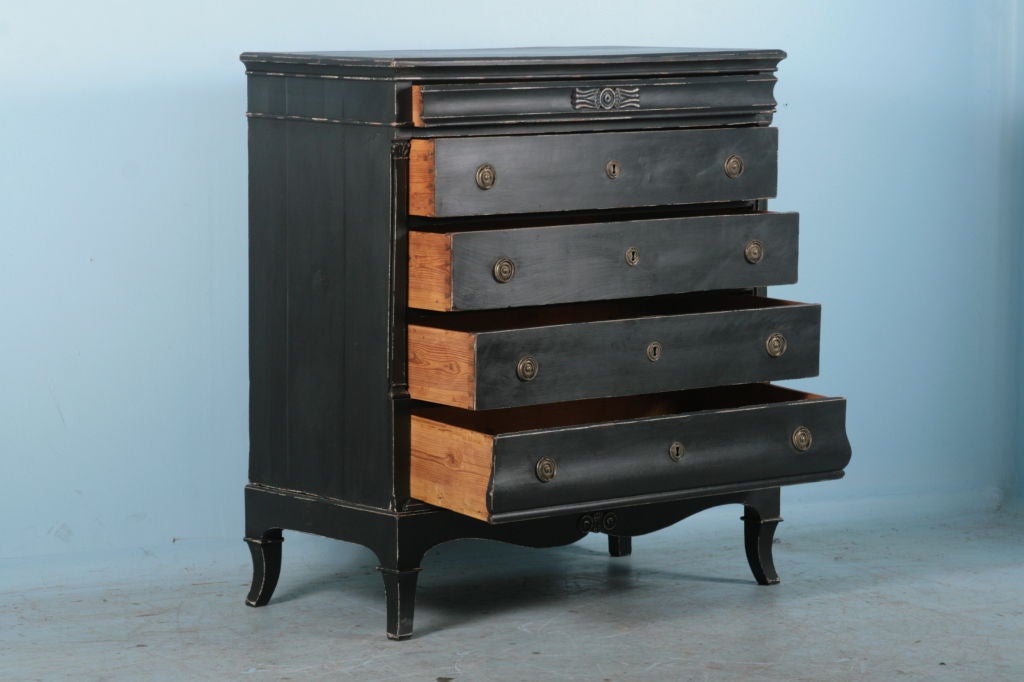 Antique Danish Black Distressed Chest, Black Distressed Tall Dresser