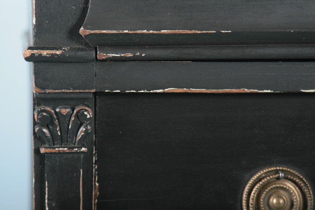 Wood Antique Danish Black Distressed Chest of Drawers Dresser