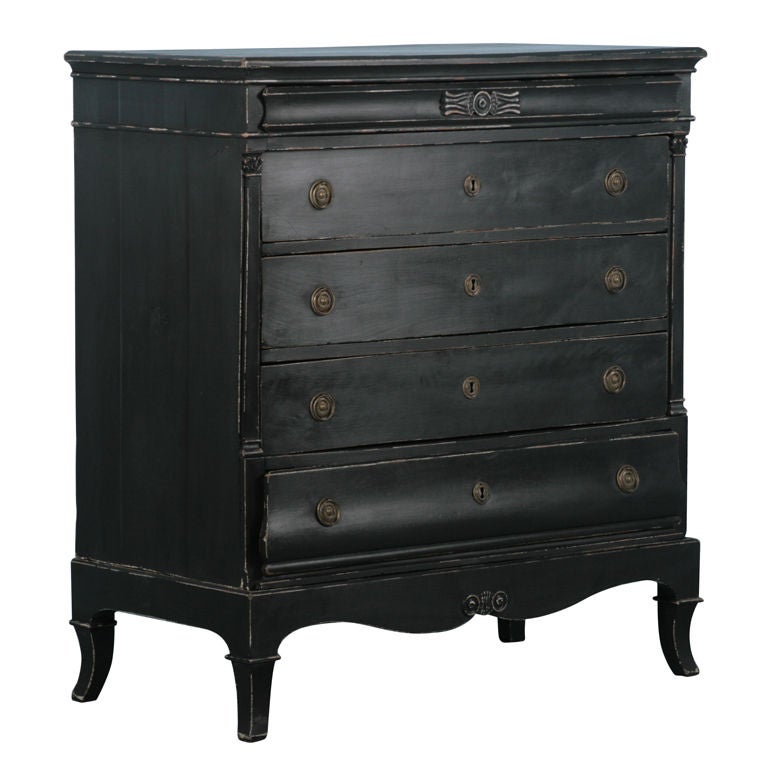 Antique Danish Black Distressed Chest of Drawers Dresser