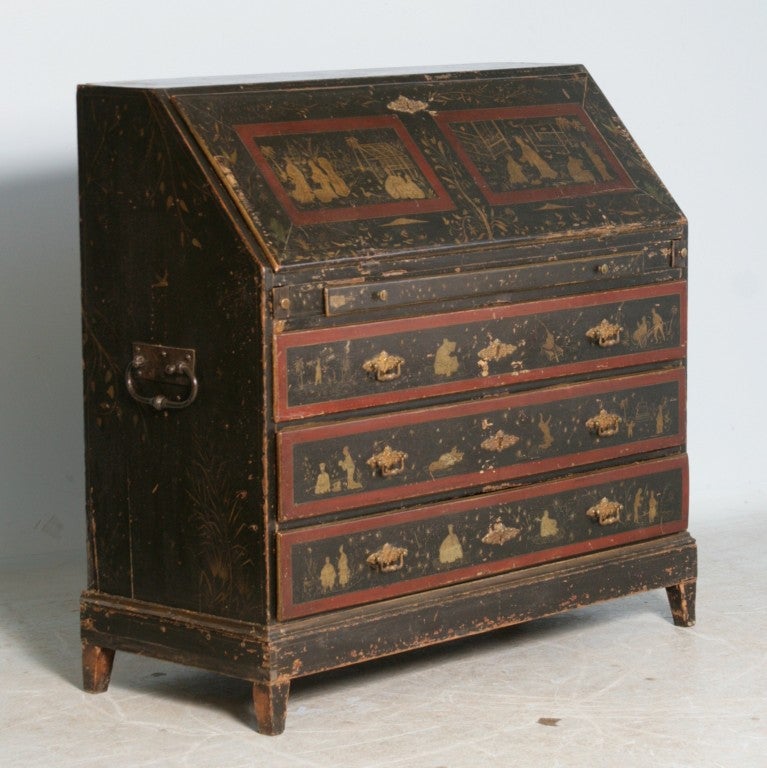 19th Century George III English Secretary Painted in Chinese Style