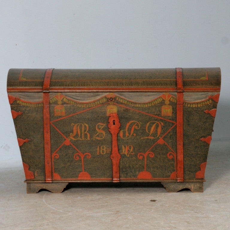 Original Painted Swedish Trunk, dated 1842, superb condition