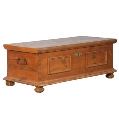 German Pine Trunk w/ Wrought Iron Handles Perfect Coffee Table