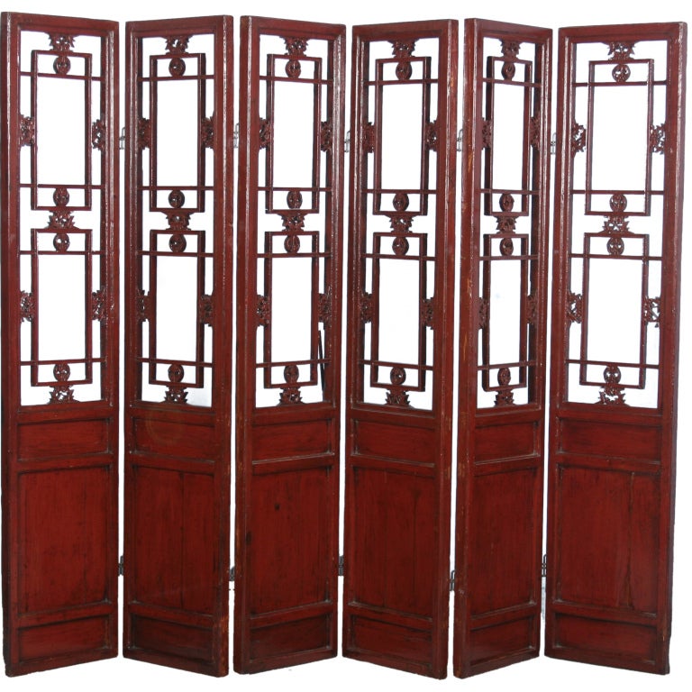 Six Screen Chinese Red Lacquered Room Divider at 1stDibs