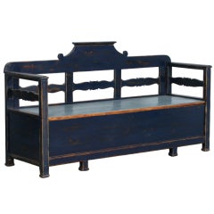 Original Blue Painted Antique Swedish Bench
