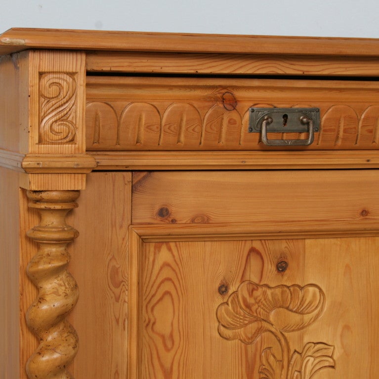 Antique Danish Pine Sideboard, Carved Panels & Barley Twist 1