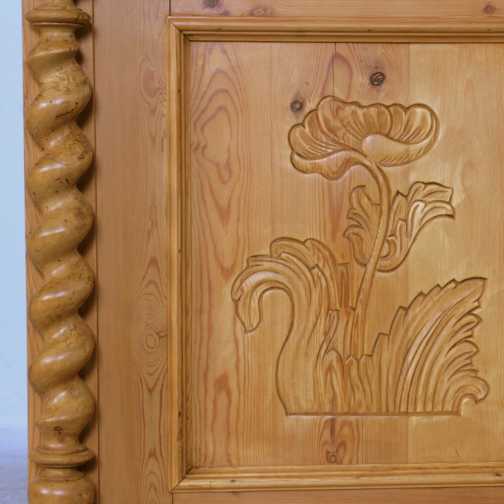 Antique Danish Pine Sideboard, Carved Panels & Barley Twist 3