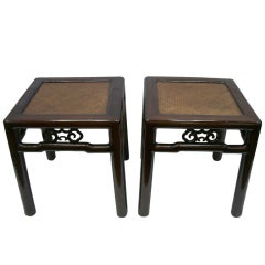 Antique 19th Century Black Wood Stools Side Tables