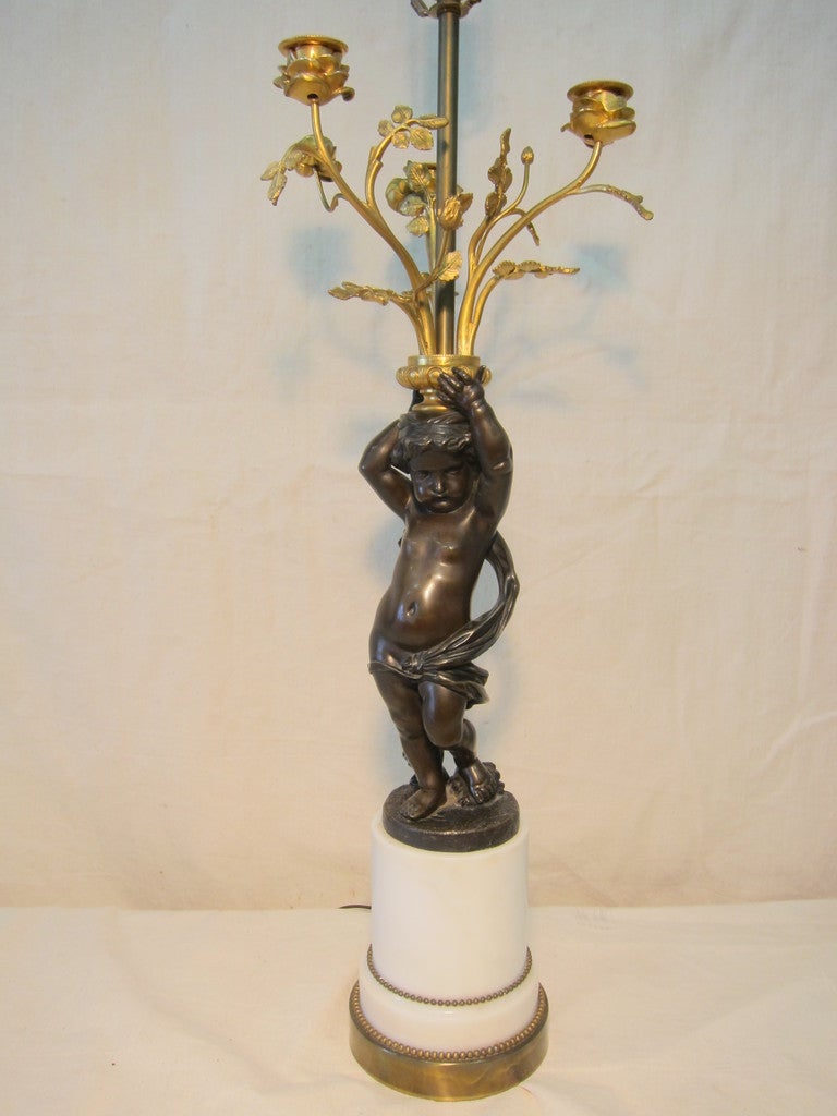 Pair of French 19th Century Bronze Putti Lamp For Sale 5