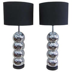Pair of Chrome Sphere Laurel lamps