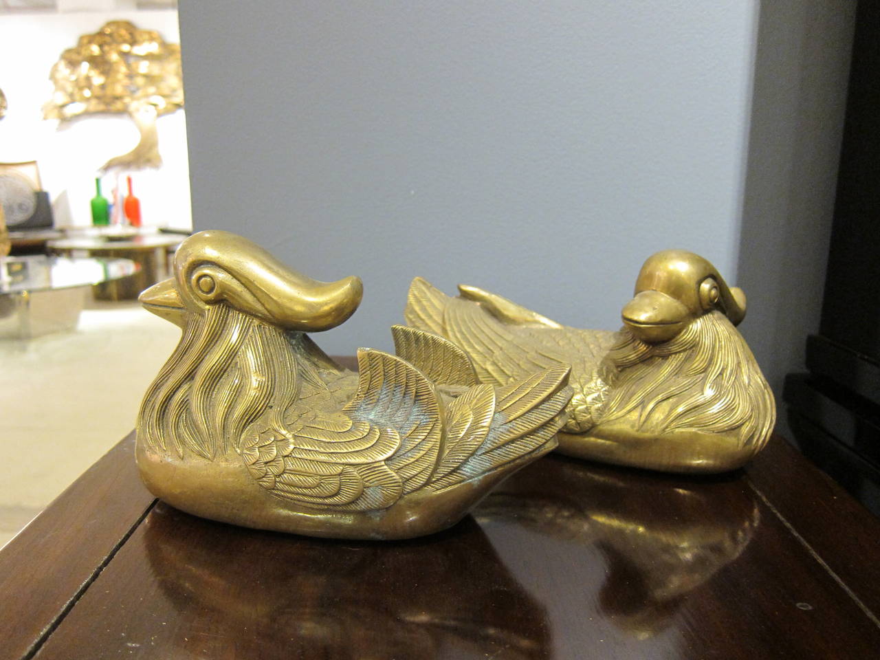 Pair of bronze Brass prosperity birds. Bronze castings. 20th century 
