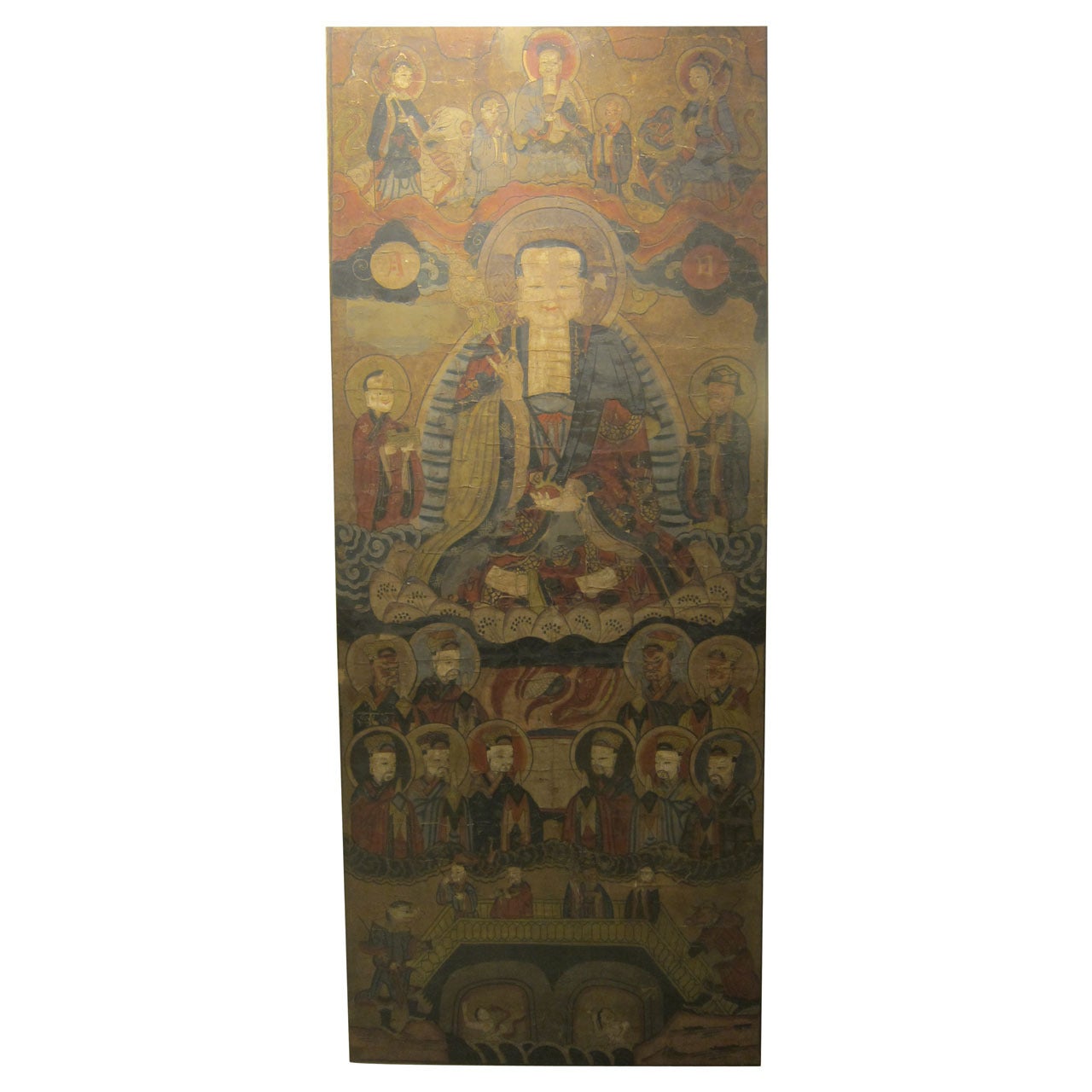 Buddhisches chinesisches Schnörkelgemälde des 18. Jahrhunderts