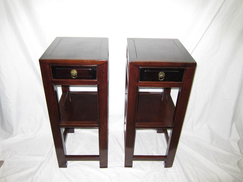 Pair of 19th century scholars table stands made of elmwood and black rosewood drawer plates. Slight horse hoof feet. Very good condition.
