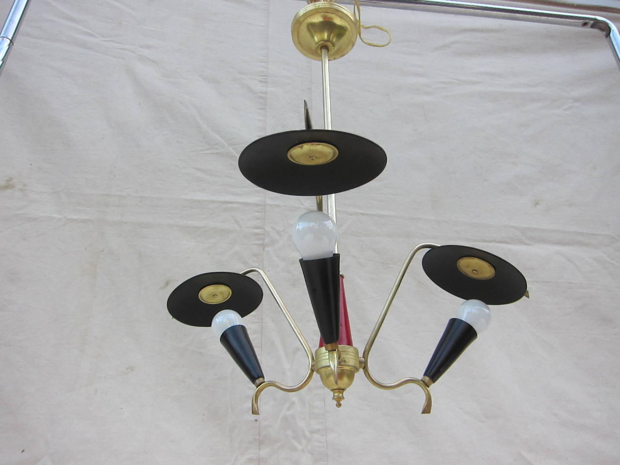 Mid-Century Modern 1950 Italian Three-Arm Pendant Lamp