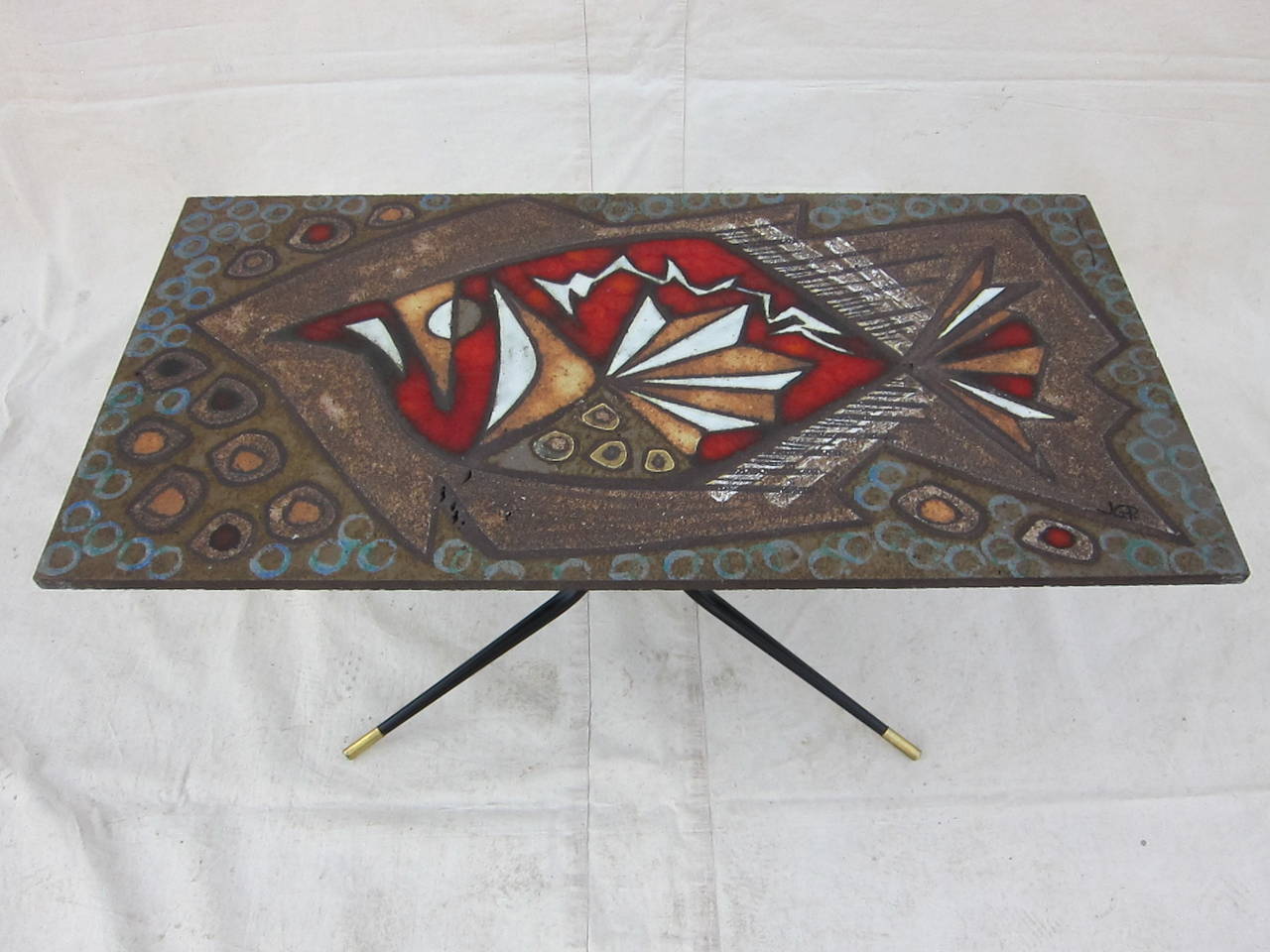 Mid-Century Modern Italian Artisan Tile Table in the Style of Gio Ponti For Sale