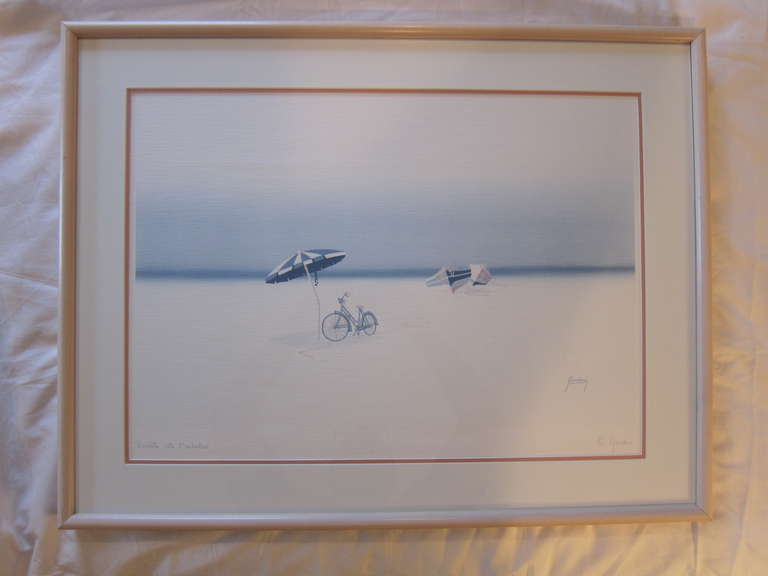 Mid-Century Modern Suite of Three French Beach Prints C. Giordani.  For Sale