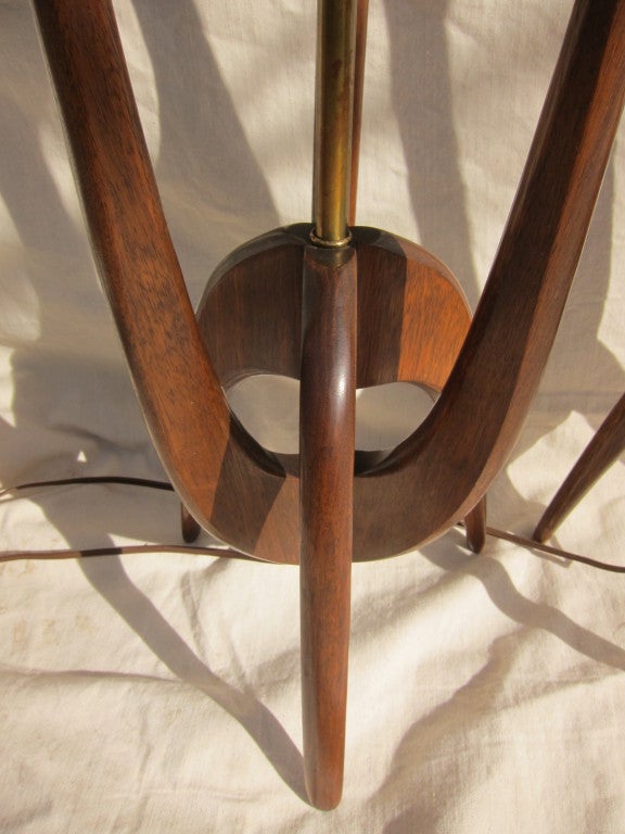 Pair Mid Century Teak Wood Lamps